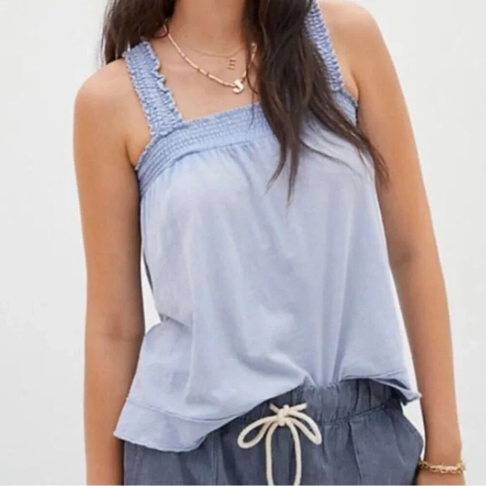 Anthropologie Pilcro Women's Smocked Elastic Straps Tank Top Blue Cotton Size XS - Picture 2 of 12